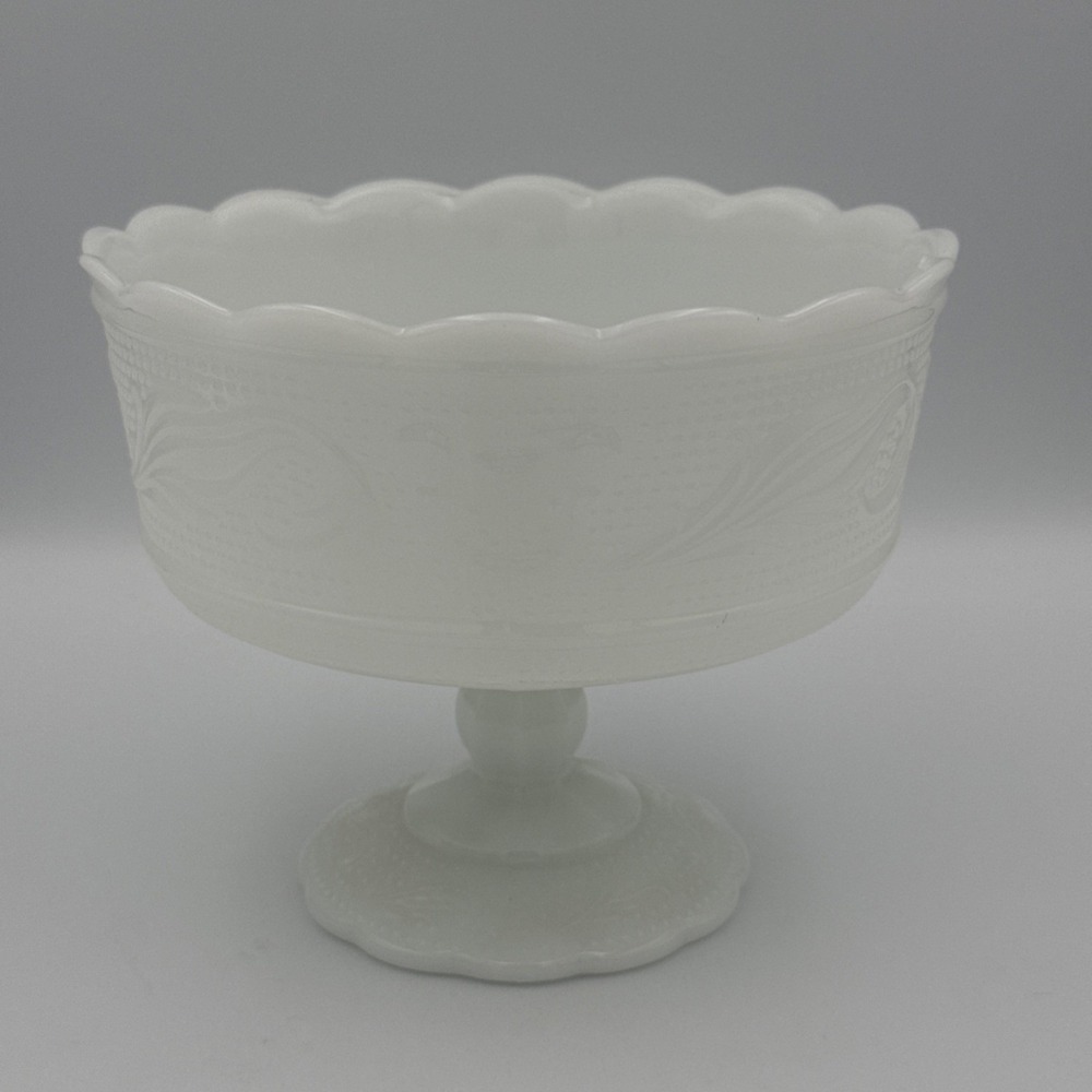 Vintage 5.5 Inch Tall Pedestal White Milk Glass Candy Dish